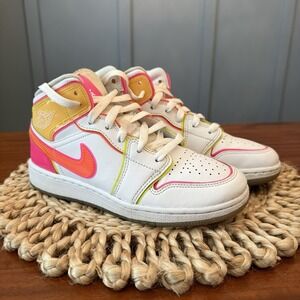 Nike Air Jordan 1 Mid SE Youth 4 – Edge Glow Pink Orange – White Leather Neon